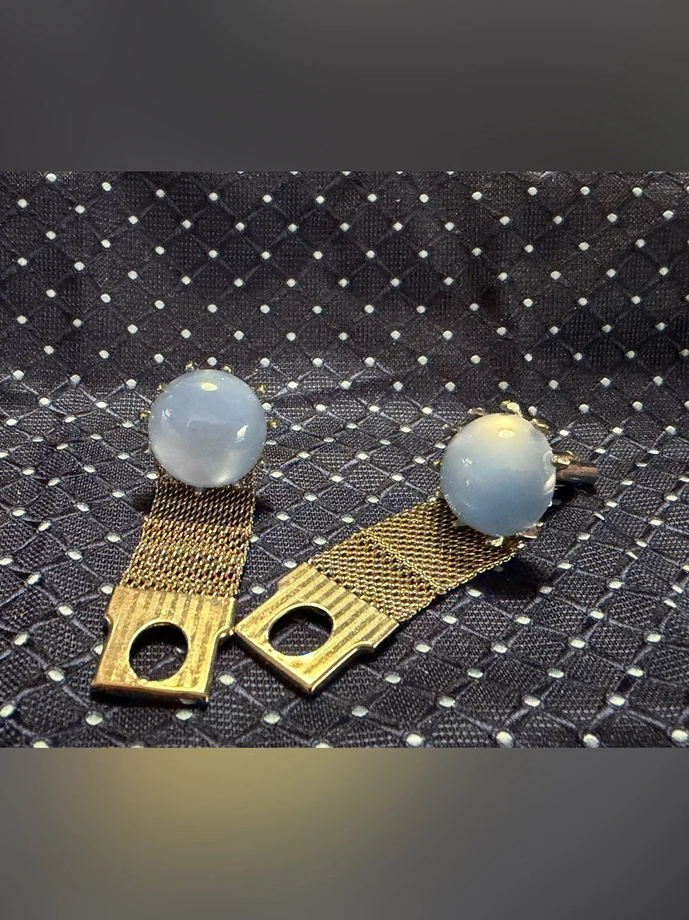 Men's Gold-Tone Cuff Links with Pale Blue Cabochon